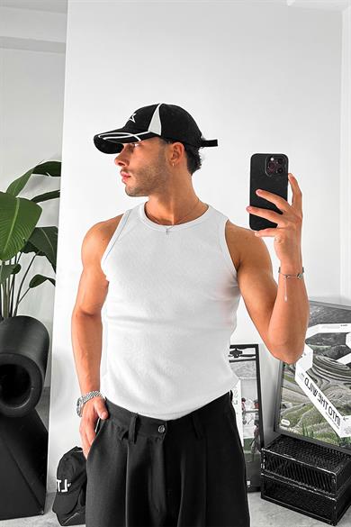 Beyaz Cozy Basic Tank Top Likralı Premium Fitilli Atlet