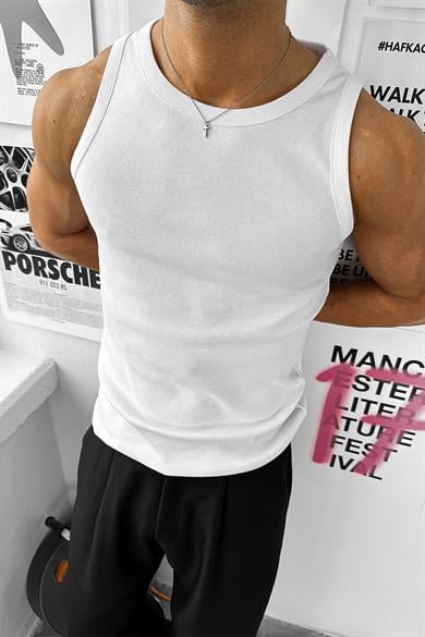 Beyaz Cozy Basic Tank Top Likralı Premium İnce Fitilli Atlet