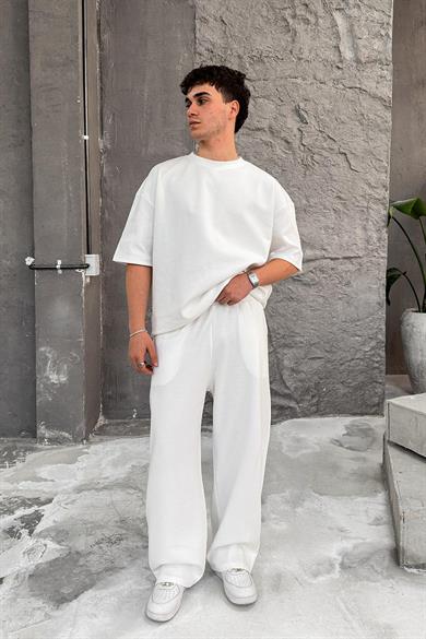 Beyaz Cozy Premium Basic Baggy Eşofman