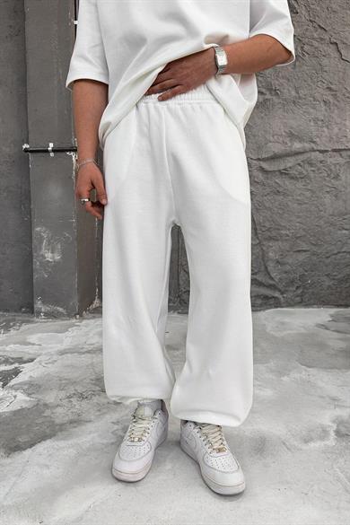 Beyaz Cozy Premium Basic Paça Lastik Eşofman