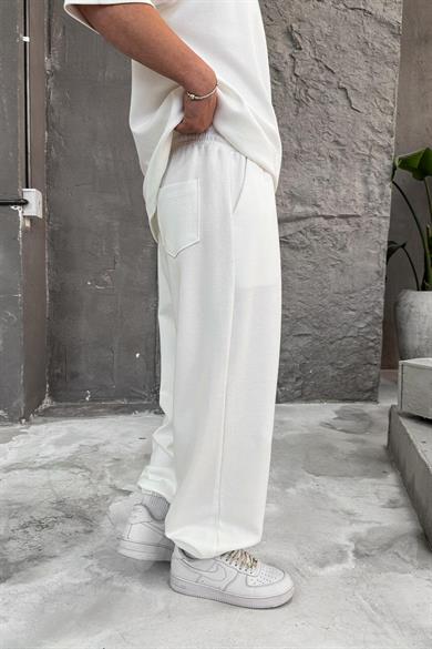 Beyaz Cozy Premium Basic Paça Lastik Eşofman