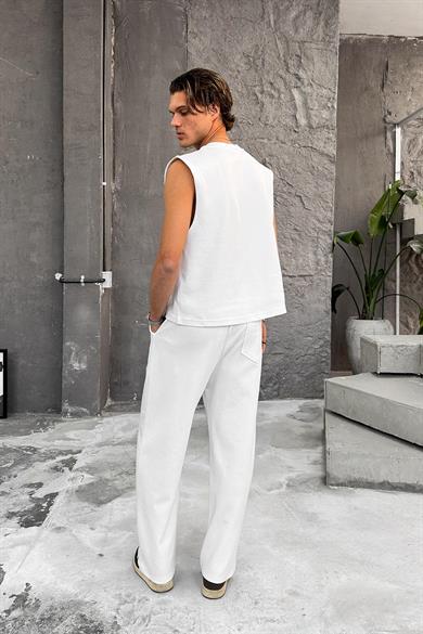 Beyaz Cozy Premium Çımalı Baggy Eşofman