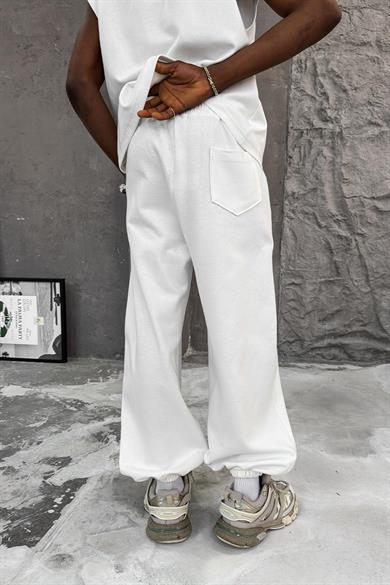 Beyaz Cozy Premium Çımalı Paça Lastik Eşofman