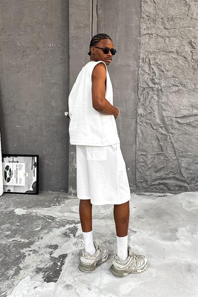 Beyaz Cozy Premium Çımalı Şort