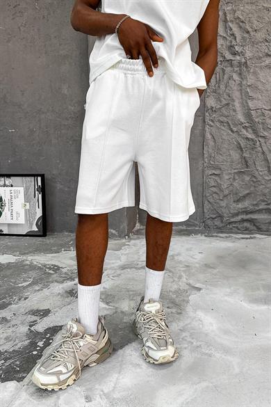 Beyaz Cozy Premium Çımalı Şort