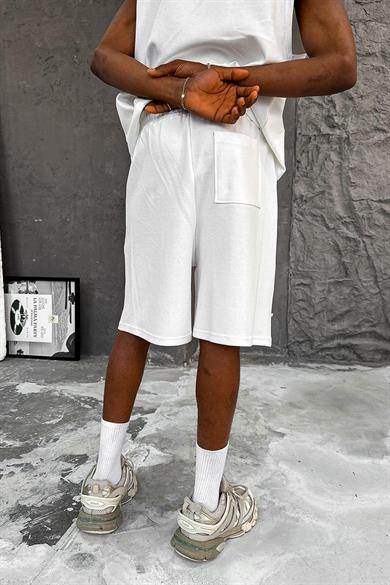 Beyaz Cozy Premium Çımalı Şort
