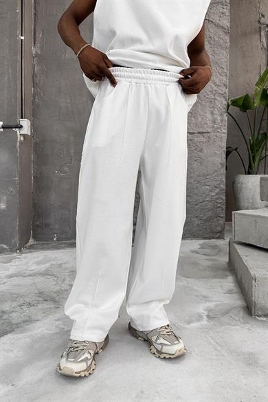 Beyaz Cozy Premium Pileli Baggy Eşofman