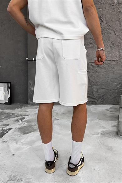 Beyaz Cozy Premium Pileli Şort