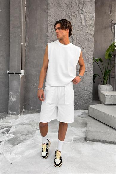 Beyaz Cozy Premium Pileli Şort