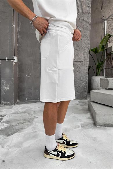Beyaz Cozy Premium Pileli Şort