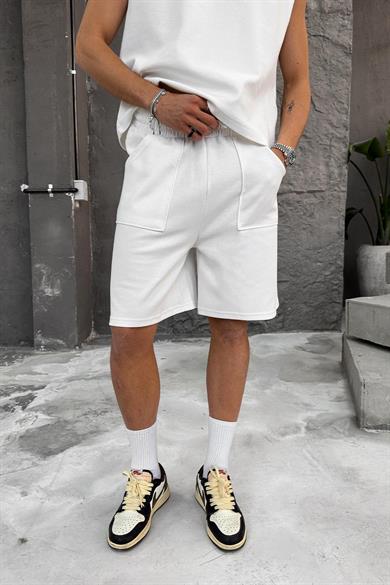Beyaz Cozy Premium Pileli Şort