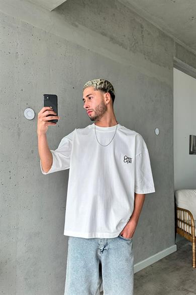 Beyaz Crazy Cupid OUTPLENTY PREMİUM Oversize Tişört