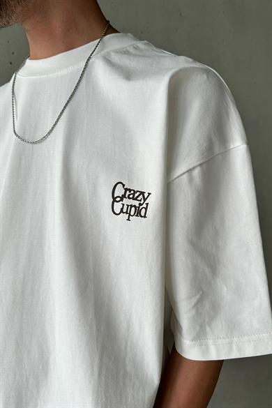 Beyaz Crazy Cupid OUTPLENTY PREMİUM Oversize Tişört