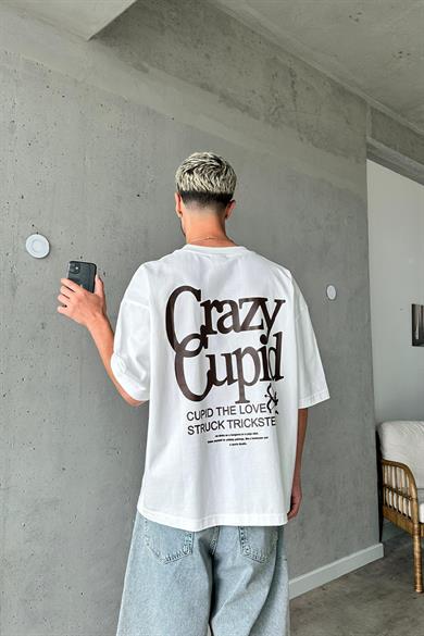Beyaz Crazy Cupid OUTPLENTY PREMİUM Oversize Tişört