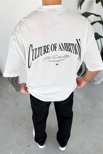Beyaz Culture Baskılı Oversize Tişört