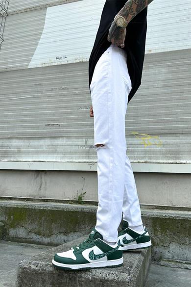 Beyaz Dizi Yırtık Detay Beyaz Grg Boyfriend Pantolon