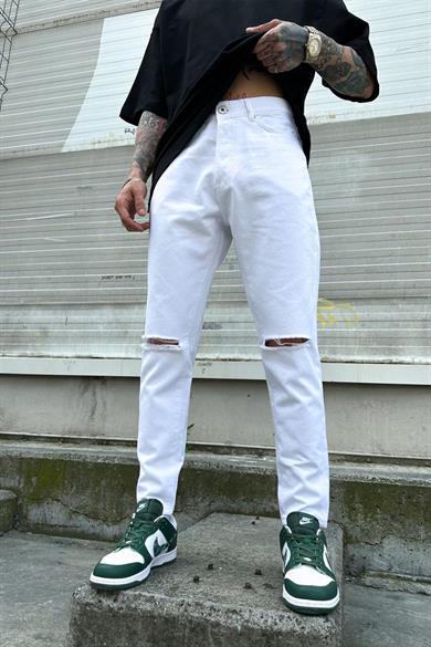 Beyaz Dizi Yırtık Detay Beyaz Grg Boyfriend Pantolon