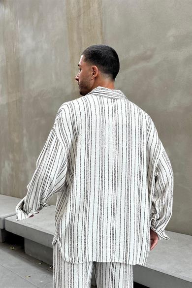 Beyaz Dokulu  Keten 01 GO Oversize Gömlek