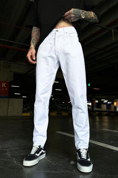 Beyaz Düz Beyaz Grg Boyfriend Pantolon