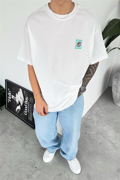 Beyaz Empire Baskılı Oversize Tişört