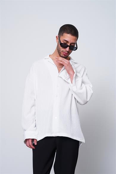 Beyaz Fitilli Basic 25 MH Oversize Gömlek