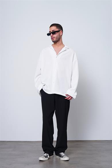 Beyaz Fitilli Basic 25 MH Oversize Gömlek