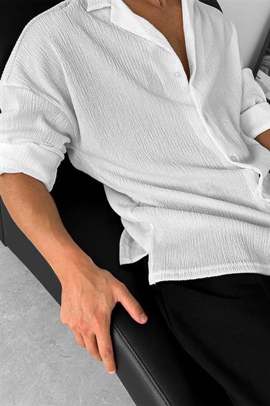 Beyaz Fitilli Basic Oversize Gömlek