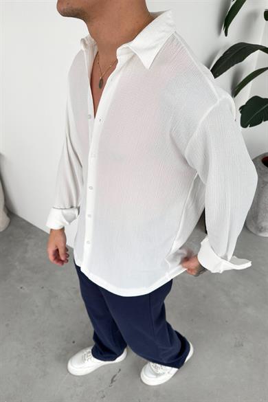 Beyaz Fitilli Basic Relaxed Gömlek