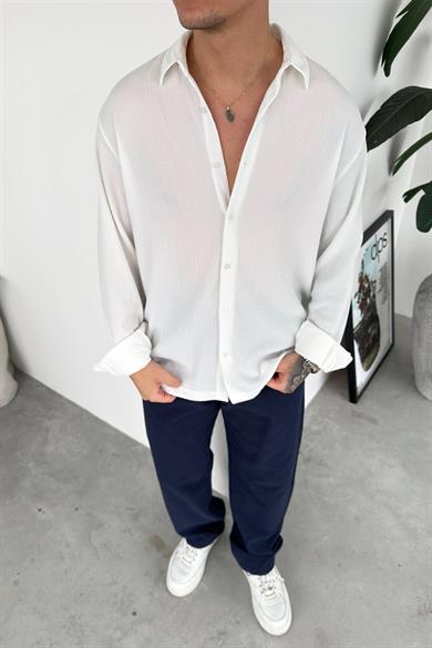 Beyaz Fitilli Basic Relaxed Gömlek