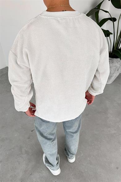 Beyaz Fitilli Kadife Basic Sweat
