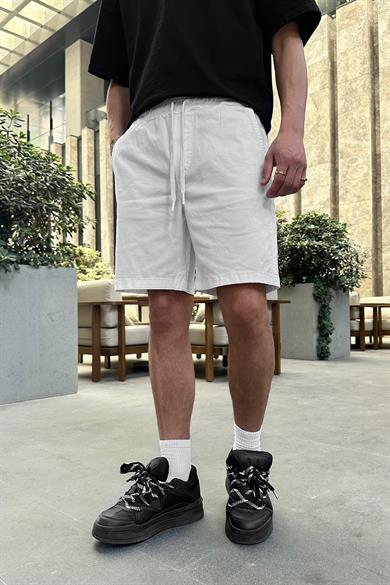 Beyaz Gabardin Basic 4Z DL Relaxed Fit Şort