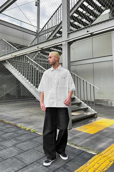 Beyaz Game About Mavi Nakış Detay EE Oversize Gömlek