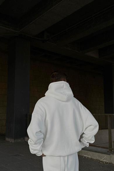Beyaz HAFKA PREMİUM 3 İplik Şardonlu Oversize Sweatshirt