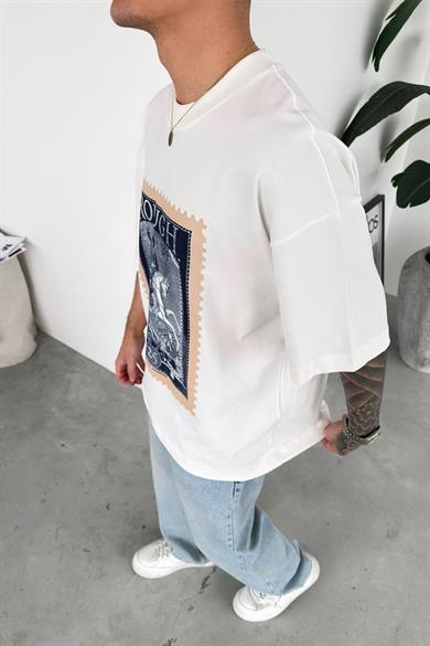 Beyaz Holy Baskılı Premium Oversize Tişört