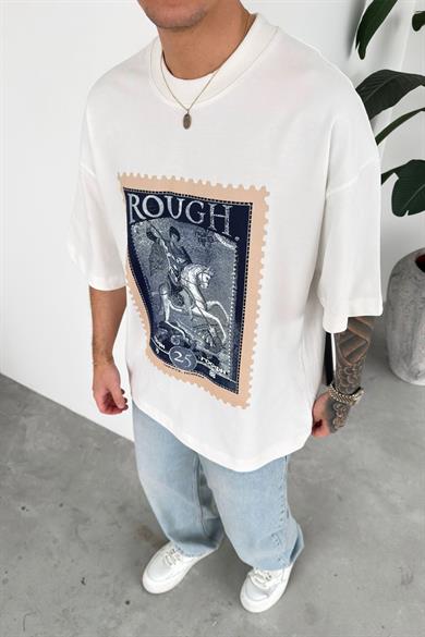 Beyaz Holy Baskılı Premium Oversize Tişört