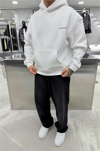 Beyaz Legacy Club Baskılı Oversize Sweatshirt