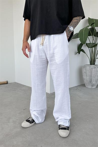Beyaz Müslin Kumaş Premium Baggy Pantolon