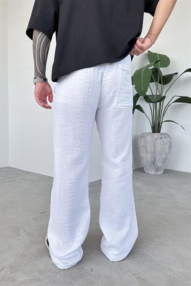 Beyaz Müslin Kumaş Premium Baggy Pantolon