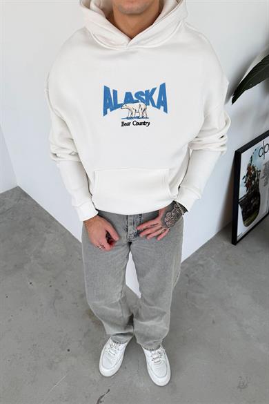Beyaz Nakış Detay Oversize Sweatshirt