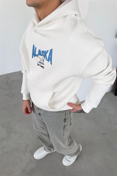 Beyaz Nakış Detay Oversize Sweatshirt