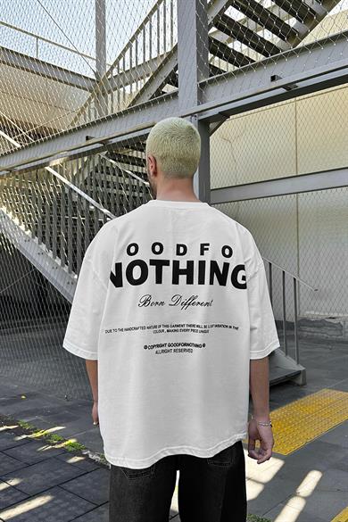 Beyaz Nothing OUTPLENTY PREMİUM Oversize Tişört