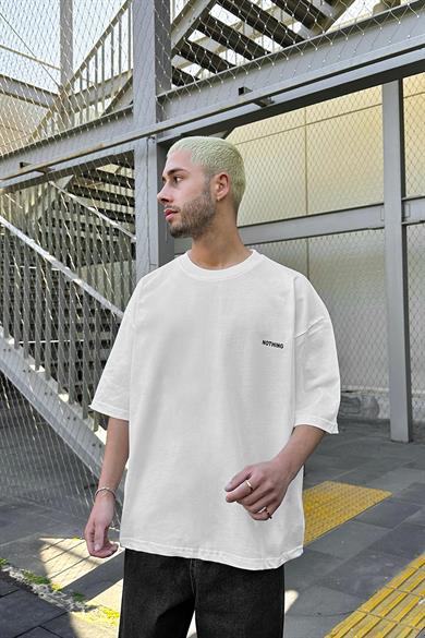 Beyaz Nothing OUTPLENTY PREMİUM Oversize Tişört