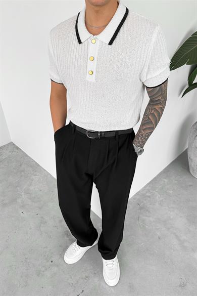 Beyaz Old Money Oversize Polo Yaka Tişört