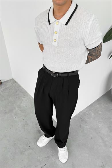 Beyaz Old Money Oversize Polo Yaka Tişört