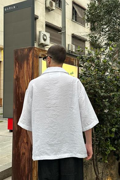 Beyaz Ön Cep Detay V2 PH Boxy Fit Oversize Gömlek