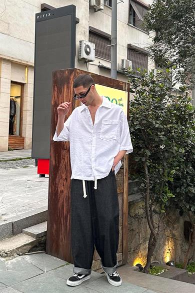 Beyaz Ön Cep Detay V2 PH Boxy Fit Oversize Gömlek
