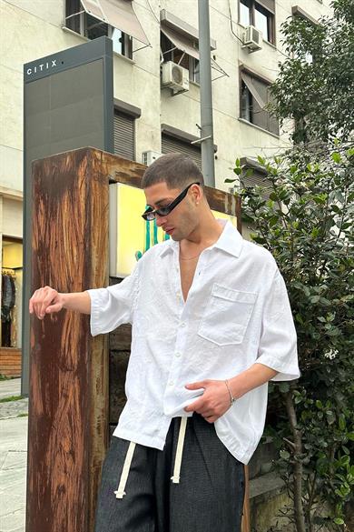 Beyaz Ön Cep Detay V2 PH Boxy Fit Oversize Gömlek