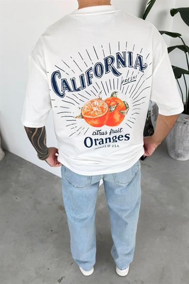 Beyaz Oranges Baskılı Oversize Tişört