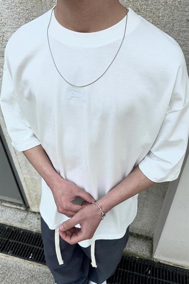Beyaz Out Nakış Detay OUTPLENTY PREMİUM Oversize Tişört