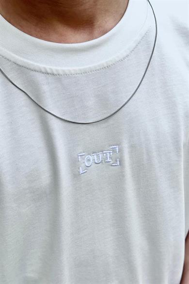 Beyaz Out Nakış Detay OUTPLENTY PREMİUM Oversize Tişört